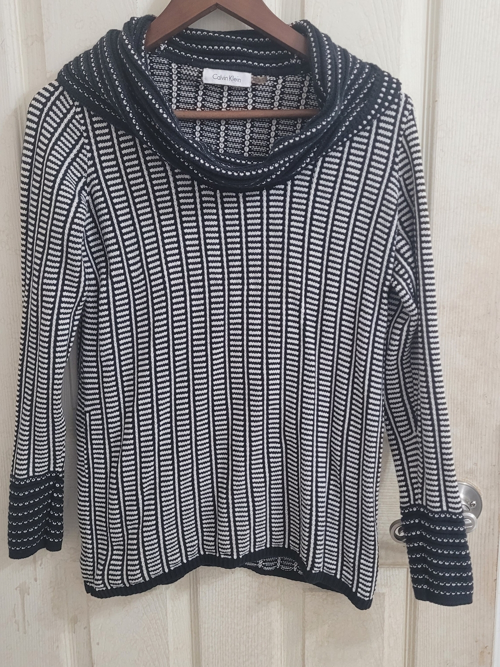 Calvin Klein Black & White Ribbed Cowl Neck Sweater